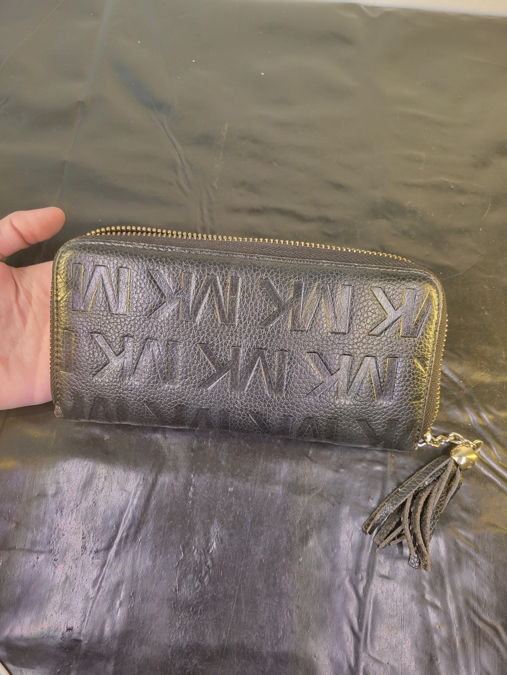 Michael Kors Black Zip-Around Wallet Logo Pattern Tassel Accent Organizer